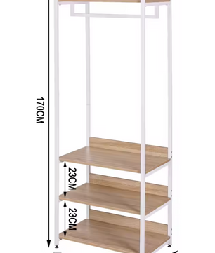 Kledingrek met 3 Planken – Hout en Staal, 170 cm Hoog