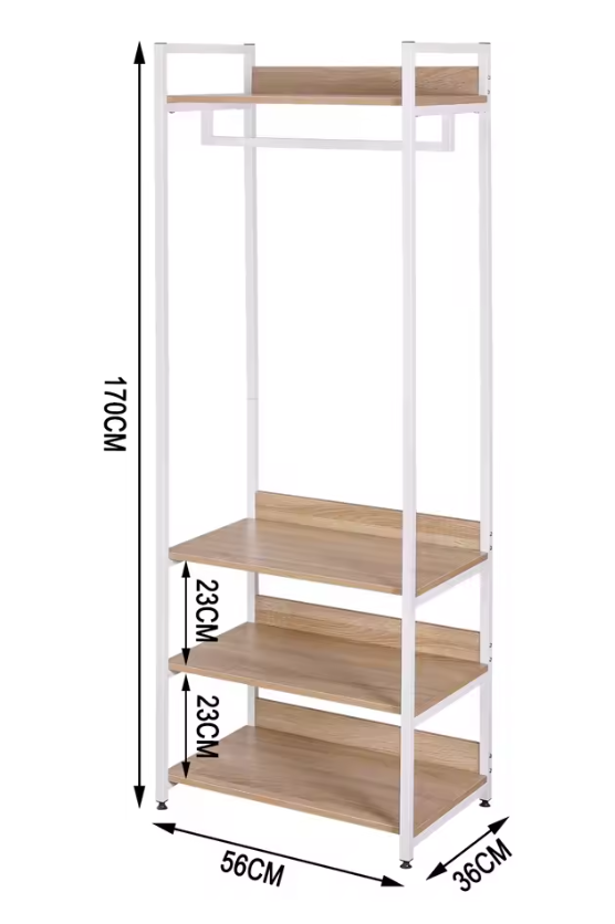 Kledingrek met 3 Planken – Hout en Staal, 170 cm Hoog