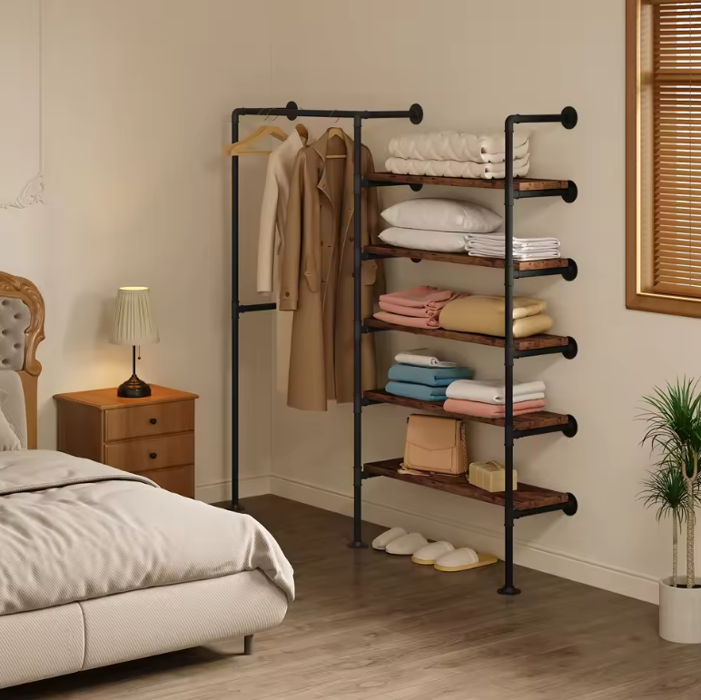 Industrieel Wandkledingrek met 5 Planken – 184 cm Hoog