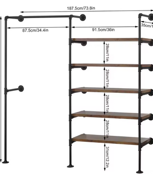 Industrieel Wandkledingrek met 5 Planken – 184 cm Hoog
