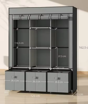 Opvouwbare Stoffen Kledingkast met Lades – 162,5 cm Hoog