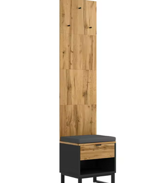 Halmeubel met Kast, Schoenenbank en Lades – Houtlook en Zwart, 210 cm