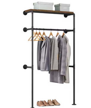 Industriële Wandkapstok met Kledingrek en Legplank – Metaal en Houtlook, 103 cm