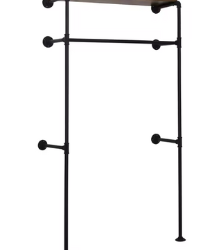 Industriële Wandkapstok met Kledingrek en Legplank – Metaal en Houtlook, 103 cm