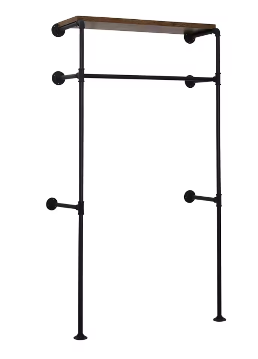 Industriële Wandkapstok met Kledingrek en Legplank – Metaal en Houtlook, 103 cm