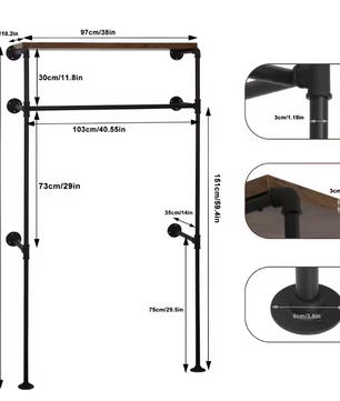 Industriële Wandkapstok met Kledingrek en Legplank – Metaal en Houtlook, 103 cm