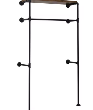 Industriële Wandkapstok met Kledingrek en Legplank – Metaal en Houtlook, 103 cm