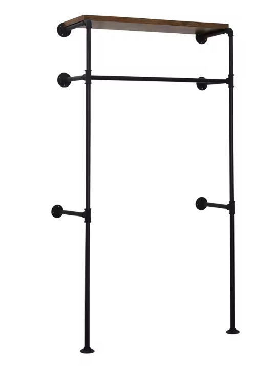 Industriële Wandkapstok met Kledingrek en Legplank – Metaal en Houtlook, 103 cm