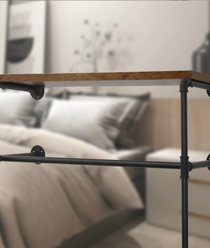 Industriële Wandkapstok met Kledingrek en Legplank – Metaal en Houtlook, 103 cm