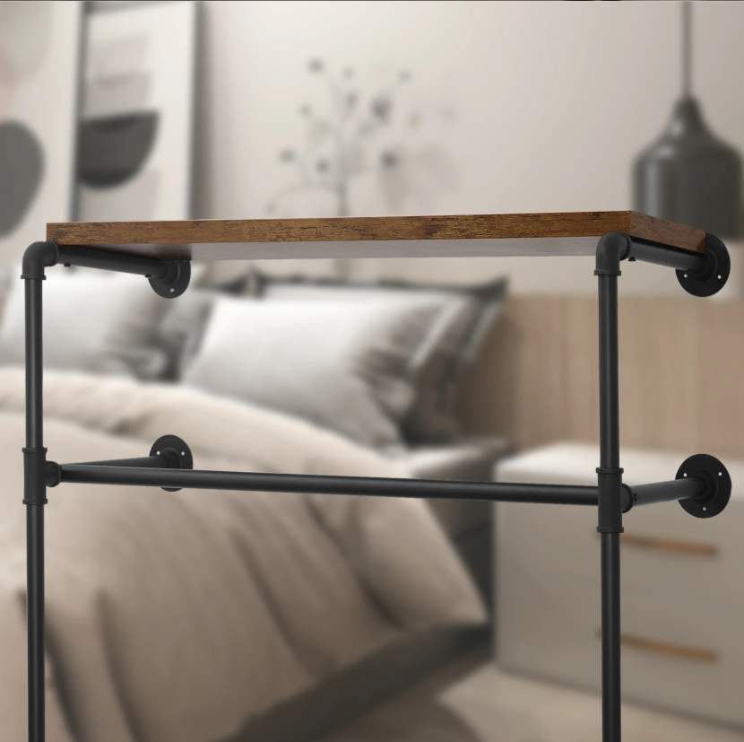 Industriële Wandkapstok met Kledingrek en Legplank – Metaal en Houtlook, 103 cm