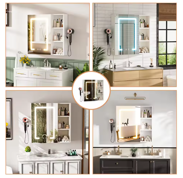 Moderne Badkamerkast met Spiegel – Wandkast van Aluminium met Opbergrek