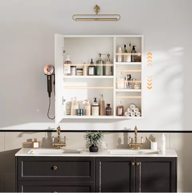 Nordic Badkamer Spiegelkast – Wandgemonteerd Aluminium Opbergmeubel met Hoogwaardige Spiegel