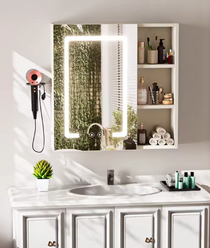 LED Badkamer Spiegelkast met Anti-Fog Functie en Touch LED-Verlichting – Wandgemonteerd Opbergmeubel met Wastafelopbergruimte