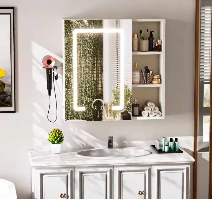 Moderne Badkamerkast met Spiegel – Wandkast van Aluminium met Opbergrek