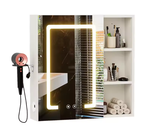 LED Badkamer Spiegelkast met Anti-Fog Functie en Touch LED-Verlichting – Wandgemonteerd Opbergmeubel met Wastafelopbergruimte