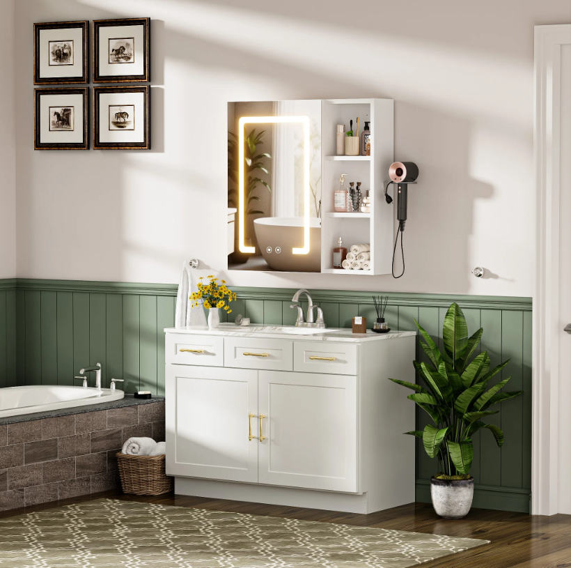 Moderne Badkamerkast met Spiegel – Wandkast van Aluminium met Opbergrek