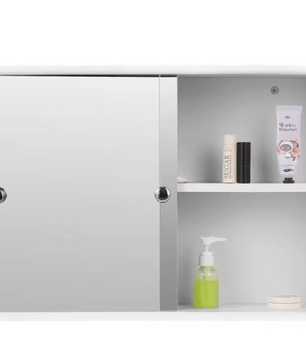 Witte Badkamer Spiegelkast – Wandkast met 2 Deuren en Verstelbare Plank