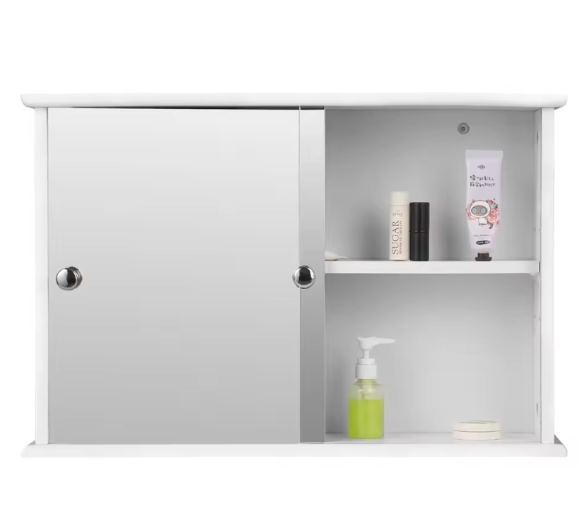 Witte Badkamer Spiegelkast – Wandkast met 2 Deuren en Verstelbare Plank