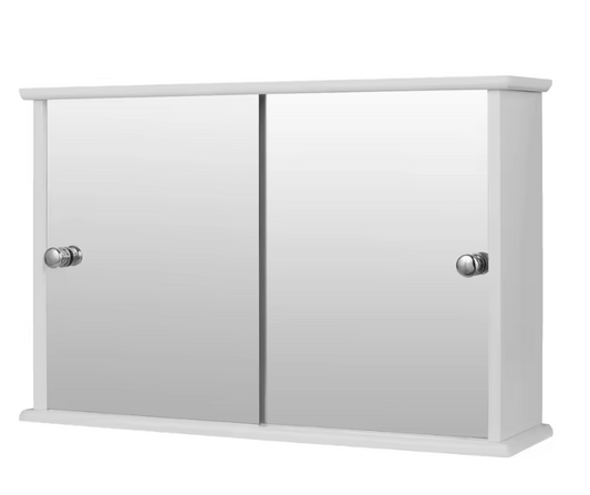 Witte Badkamer Spiegelkast – Wandkast met 2 Deuren en Verstelbare Plank