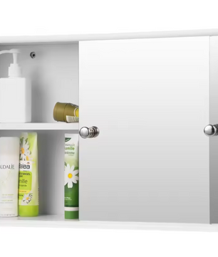 Witte Badkamer Spiegelkast – Wandkast met 2 Deuren en Verstelbare Plank