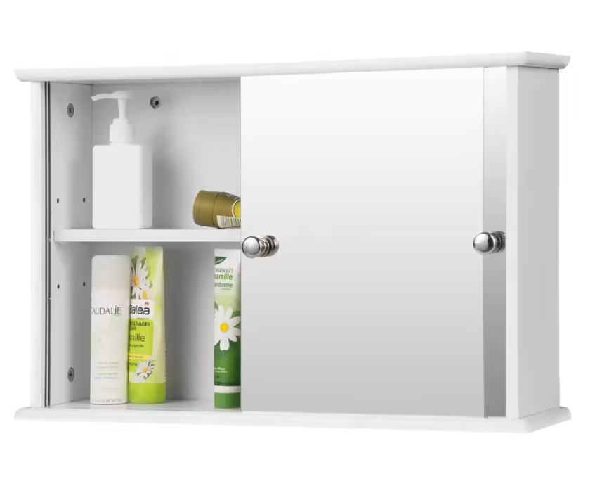 Witte Badkamer Spiegelkast – Wandkast met 2 Deuren en Verstelbare Plank