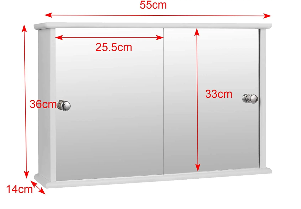 Witte Badkamer Spiegelkast – Wandkast met 2 Deuren en Verstelbare Plank