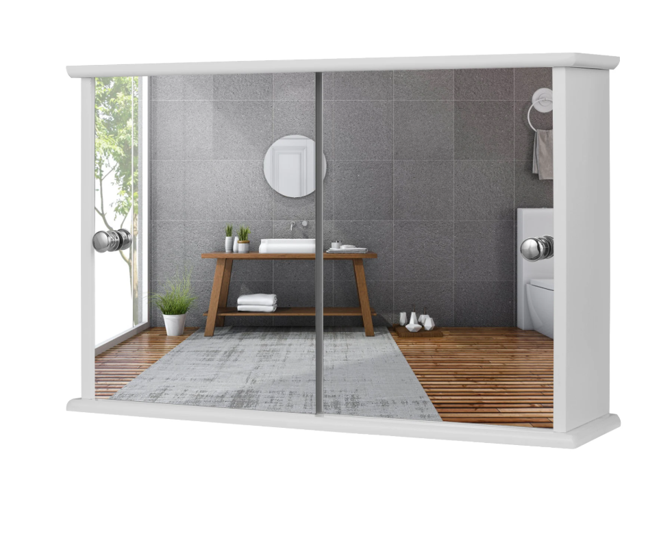 Witte Badkamer Spiegelkast – Wandkast met 2 Deuren en Verstelbare Plank