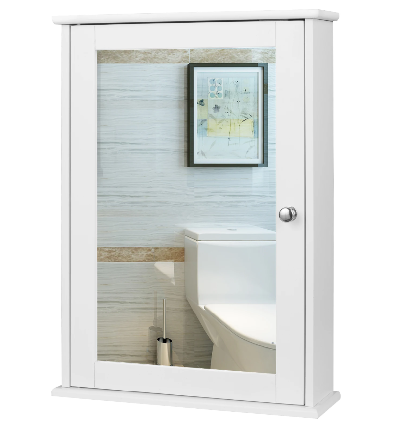 Witte Badkamer Spiegelkast – Wandkast met Verstelbare Plank en Opbergruimte