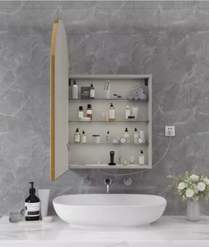 Massief Houten Badkamer Spiegelkast met LED en Anti-Fog – Modern Wandmeubel met Opbergruimte