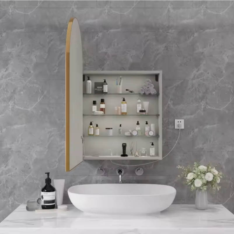 Massief Houten Badkamer Spiegelkast met LED en Anti-Fog – Modern Wandmeubel met Opbergruimte