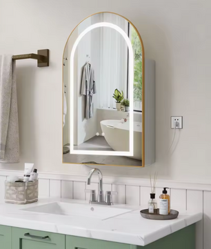 Massief Houten Badkamer Spiegelkast met LED en Anti-Fog – Modern Wandmeubel met Opbergruimte