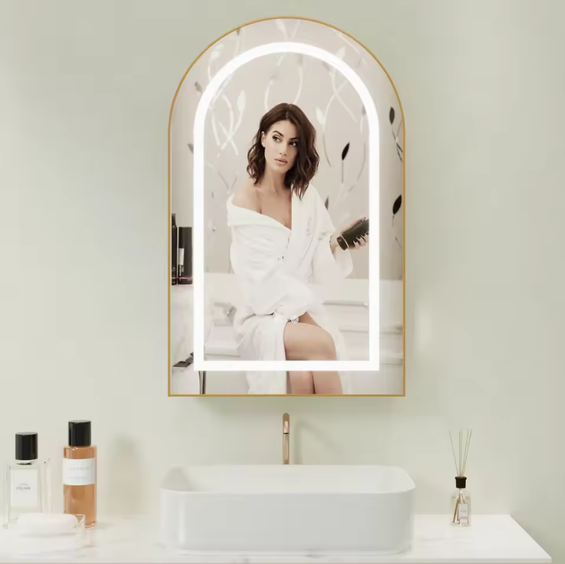 Massief Houten Badkamer Spiegelkast met LED en Anti-Fog – Modern Wandmeubel met Opbergruimte