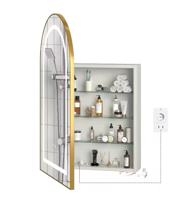 Massief Houten Badkamer Spiegelkast met LED en Anti-Fog – Modern Wandmeubel met Opbergruimte