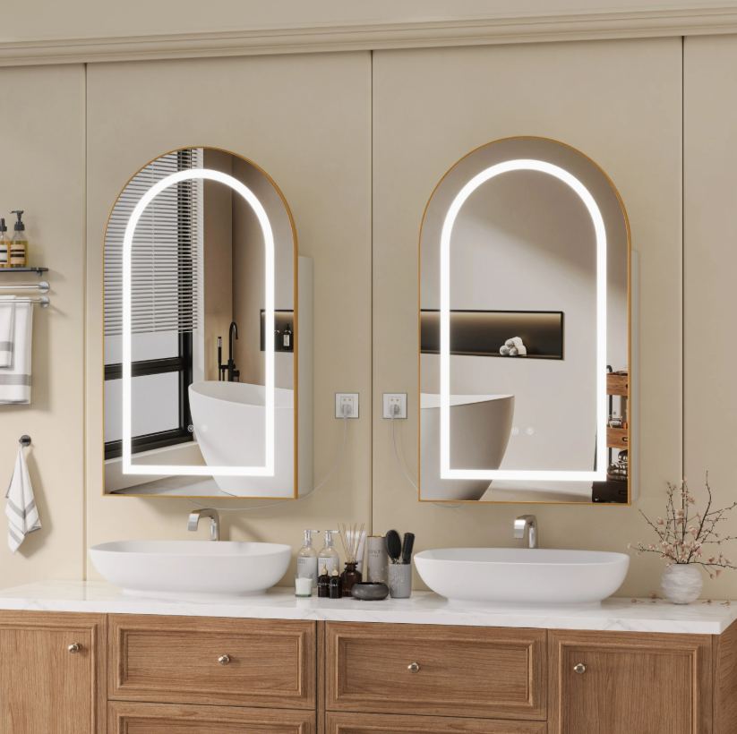 Massief Houten Badkamer Spiegelkast met LED en Anti-Fog – Modern Wandmeubel met Opbergruimte