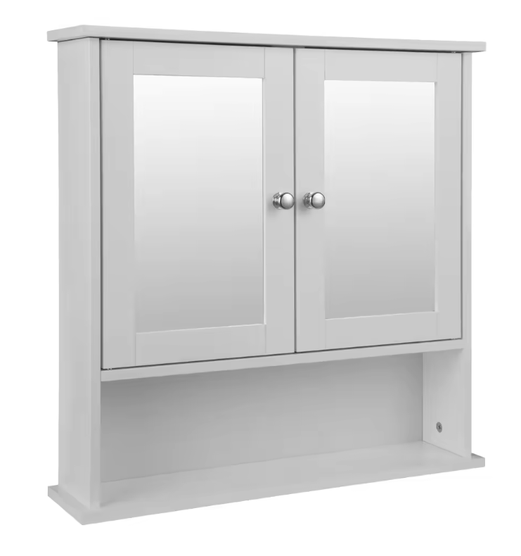 Witte Badkamer Spiegelkast – Wandkast met 3 Planken en MDF Constructie