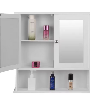 Witte Badkamer Spiegelkast – Wandkast met 3 Planken en MDF Constructie