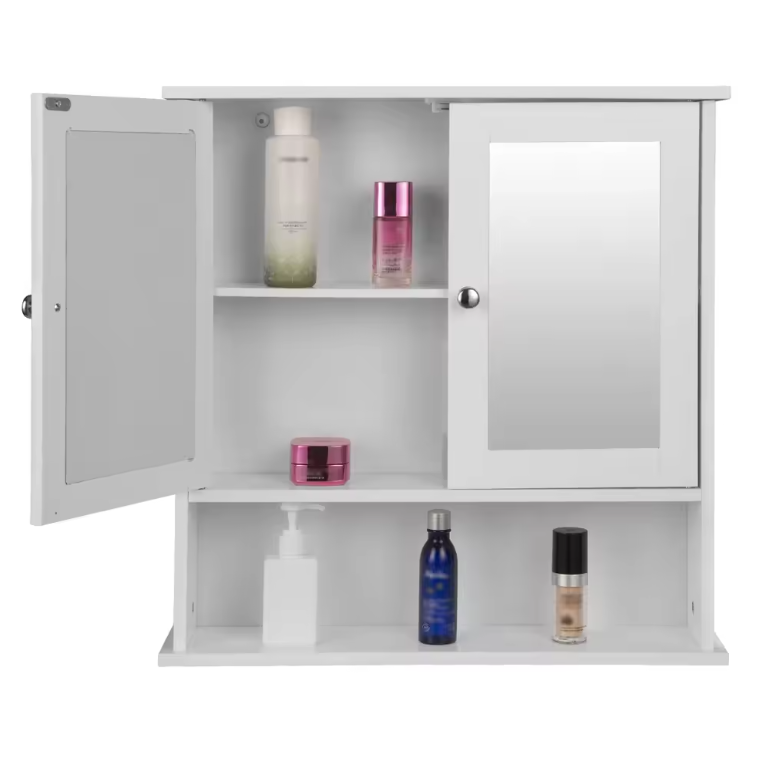 Witte Badkamer Spiegelkast – Wandkast met 3 Planken en MDF Constructie