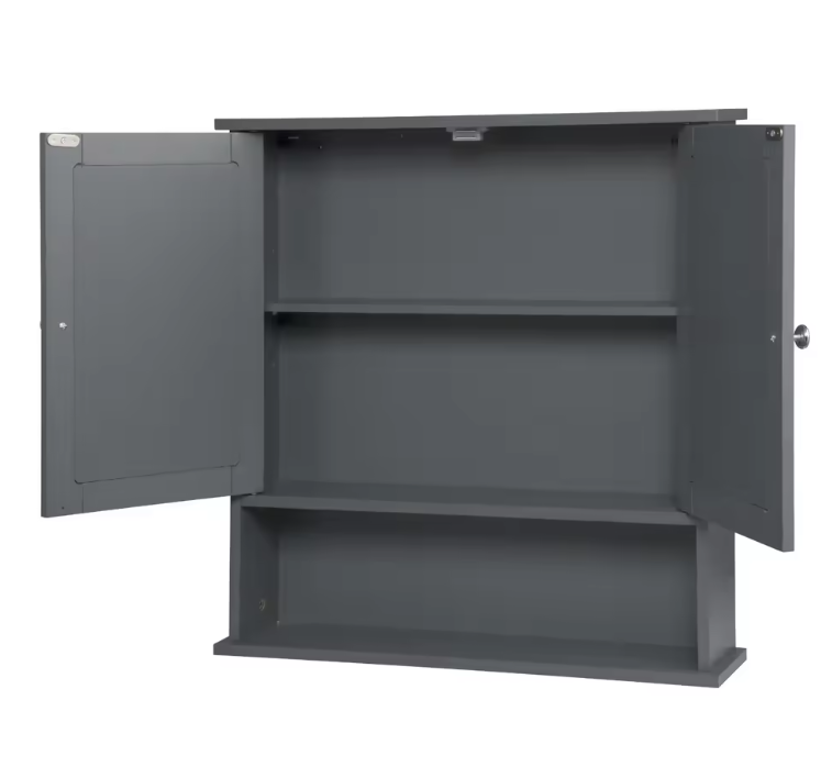 Wandgemonteerde Badkamerkast met Spiegel – MDF, 3 Opbergvakken en Verstelbare Plank