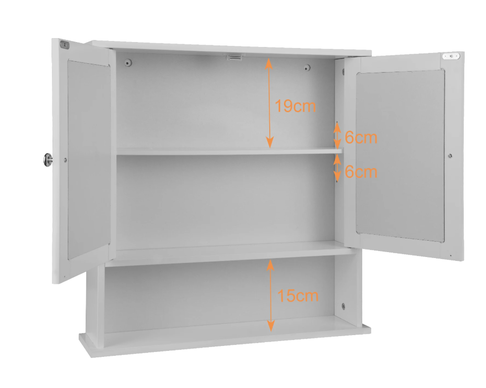 Witte Badkamer Spiegelkast – Wandkast met 3 Planken en MDF Constructie