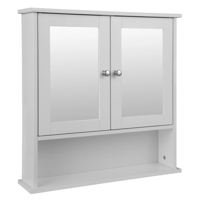 Witte Badkamer Spiegelkast – Wandkast met 3 Planken en MDF Constructie