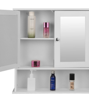 Witte Badkamer Spiegelkast – Wandkast met 3 Planken en MDF Constructie