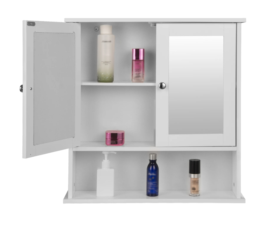 Witte Badkamer Spiegelkast – Wandkast met 3 Planken en MDF Constructie