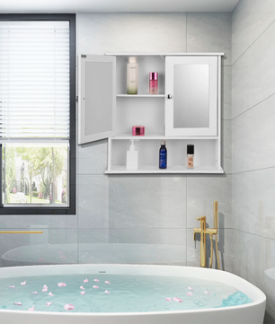 Witte Badkamer Spiegelkast – Wandkast met 3 Planken en MDF Constructie