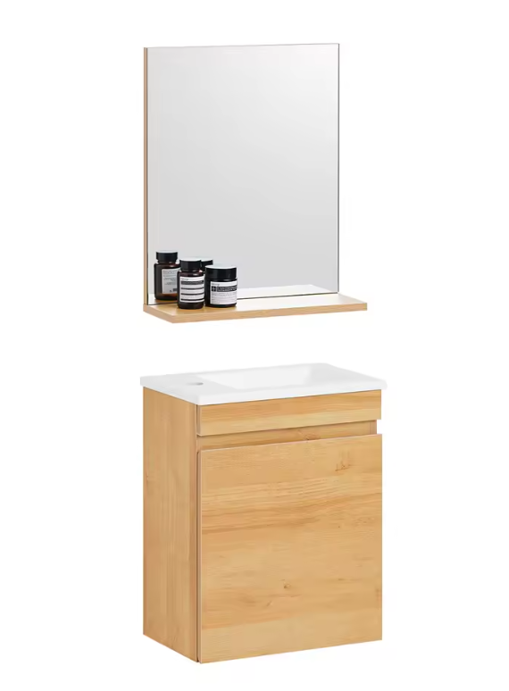 Badkamer Meubelset met Wastafel – Onderkast en Wandspiegel met Opbergruimte