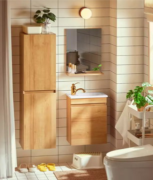 Badkamer Meubelset met Wastafel – Onderkast en Wandspiegel met Opbergruimte