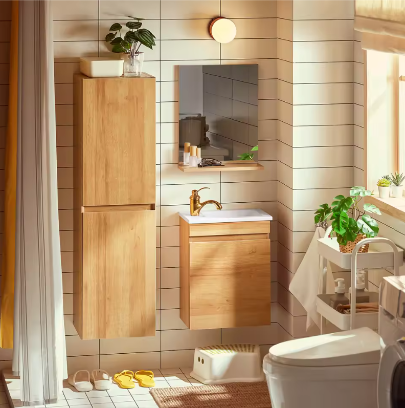 Badkamer Meubelset met Wastafel – Onderkast en Wandspiegel met Opbergruimte