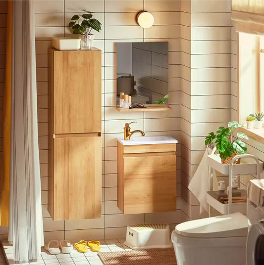 Badkamer Meubelset met Wastafel – Onderkast en Wandspiegel met Opbergruimte