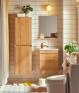 Badkamer Meubelset met Wastafel – Onderkast en Wandspiegel met Opbergruimte