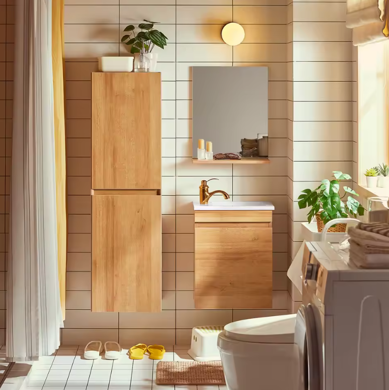 Badkamer Meubelset met Wastafel – Onderkast en Wandspiegel met Opbergruimte