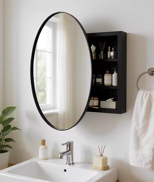 Ronde Badkamer Spiegelkast – Wandkast met Verstelbare Planken en Vooraf Gemonteerd